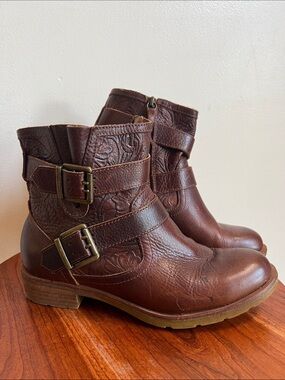 Sofft Leather Embossed Ankle Boots with Buckles